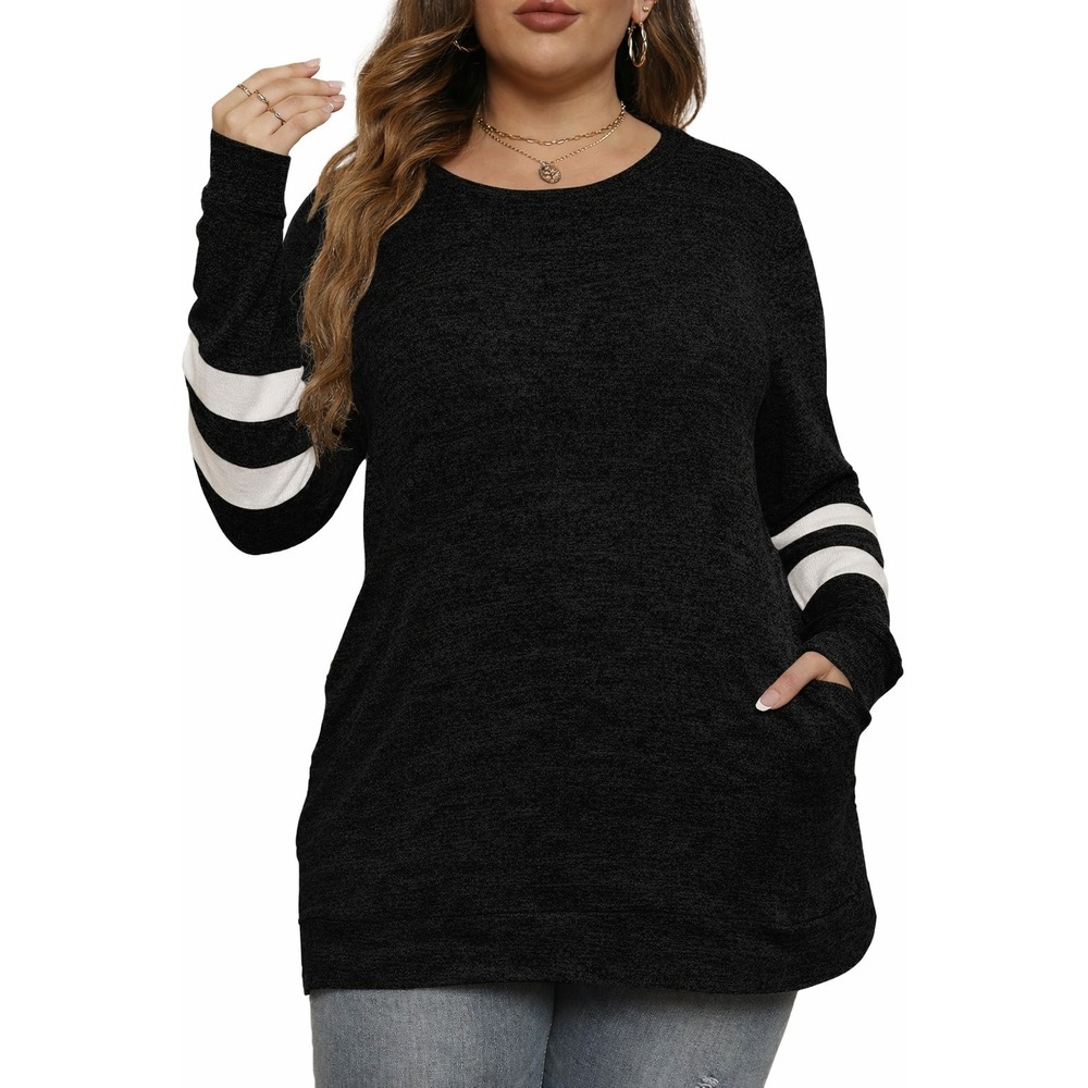 DOLNINE Women's 18W Black Tunic Top Casual Loose Fit Sweatshirt with Pockets‎